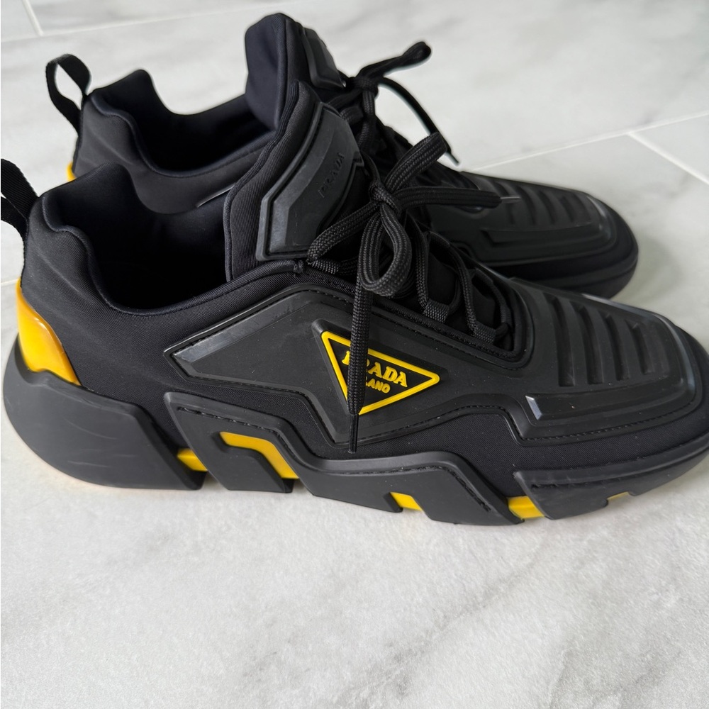 Prada Men's Black and Yellow Sneakers